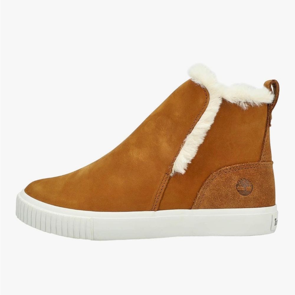 Timberland Women's Chestnut Suede Shearling-Trim Slip-On Bootie